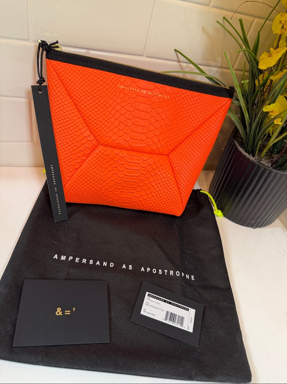 Ampersand & Apostrophe X Clutch Neon Orange Python. NEW tags and Dust bag